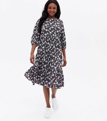 midi black smock dress