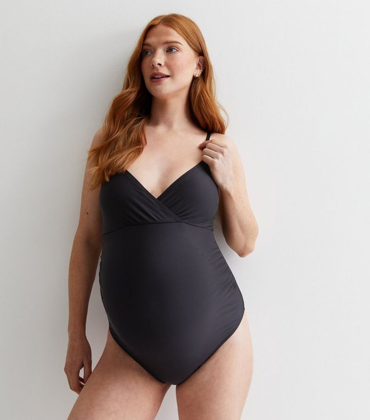 Performance exegesis Villain Maternity Black Wrap Swimsuit | New Look