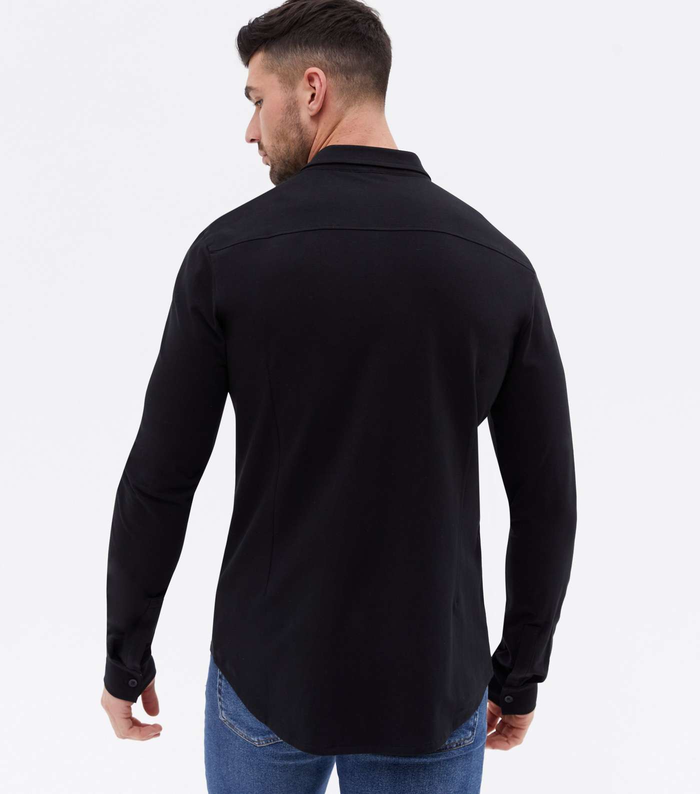 Black Jersey Long Sleeve Muscle Fit Shirt Image 4