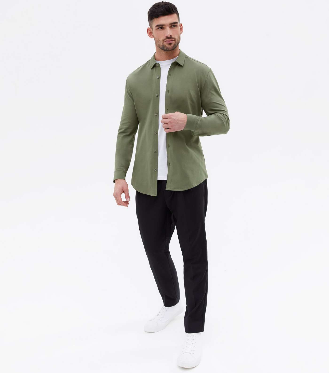Khaki Jersey Long Sleeve Muscle Fit Shirt Image 2