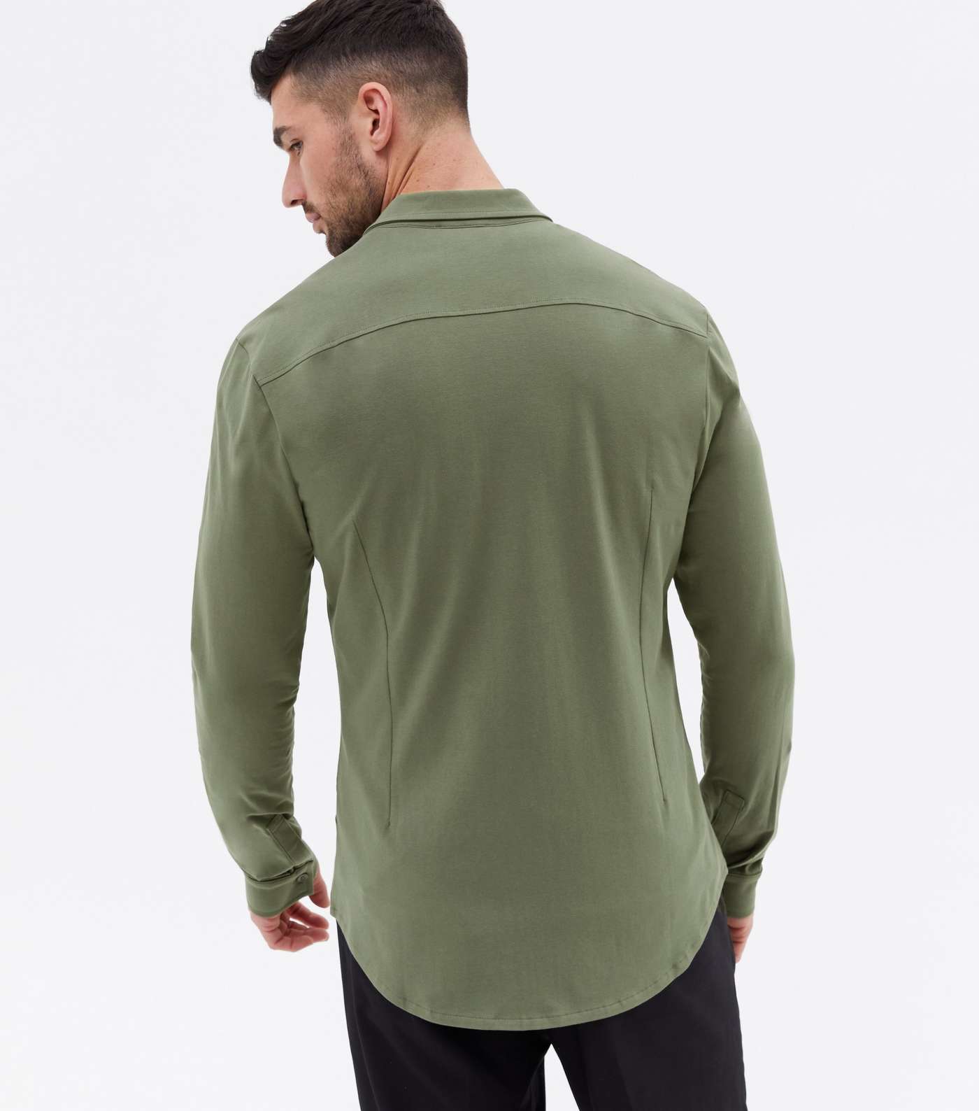 Khaki Jersey Long Sleeve Muscle Fit Shirt Image 4