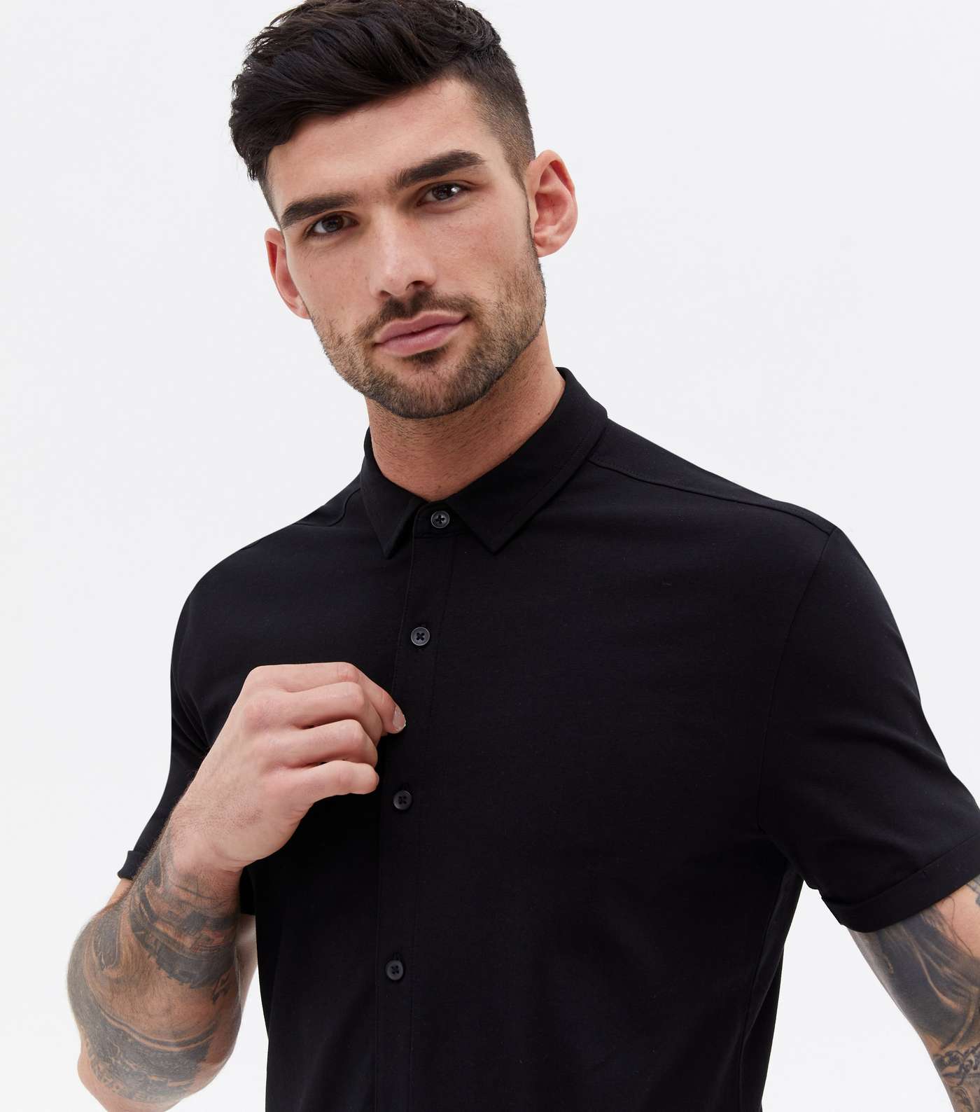 Black Jersey Muscle Fit Short Sleeve Shirt Image 3