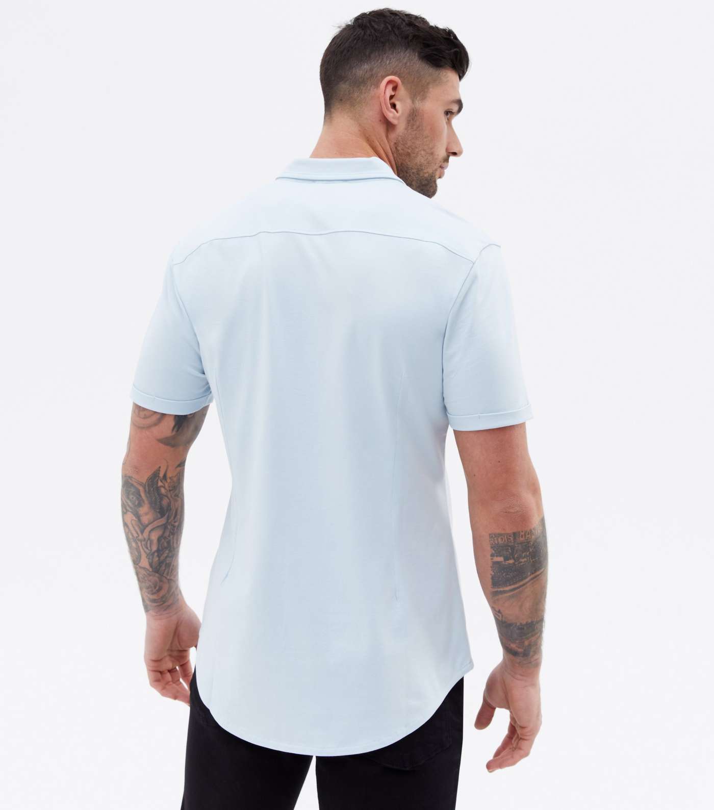 Pale Blue Jersey Muscle Fit Short Sleeve Shirt Image 4