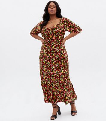 Click to view product details and reviews for Blue Vanilla Curves Red Floral Midi Smock Dress New Look.