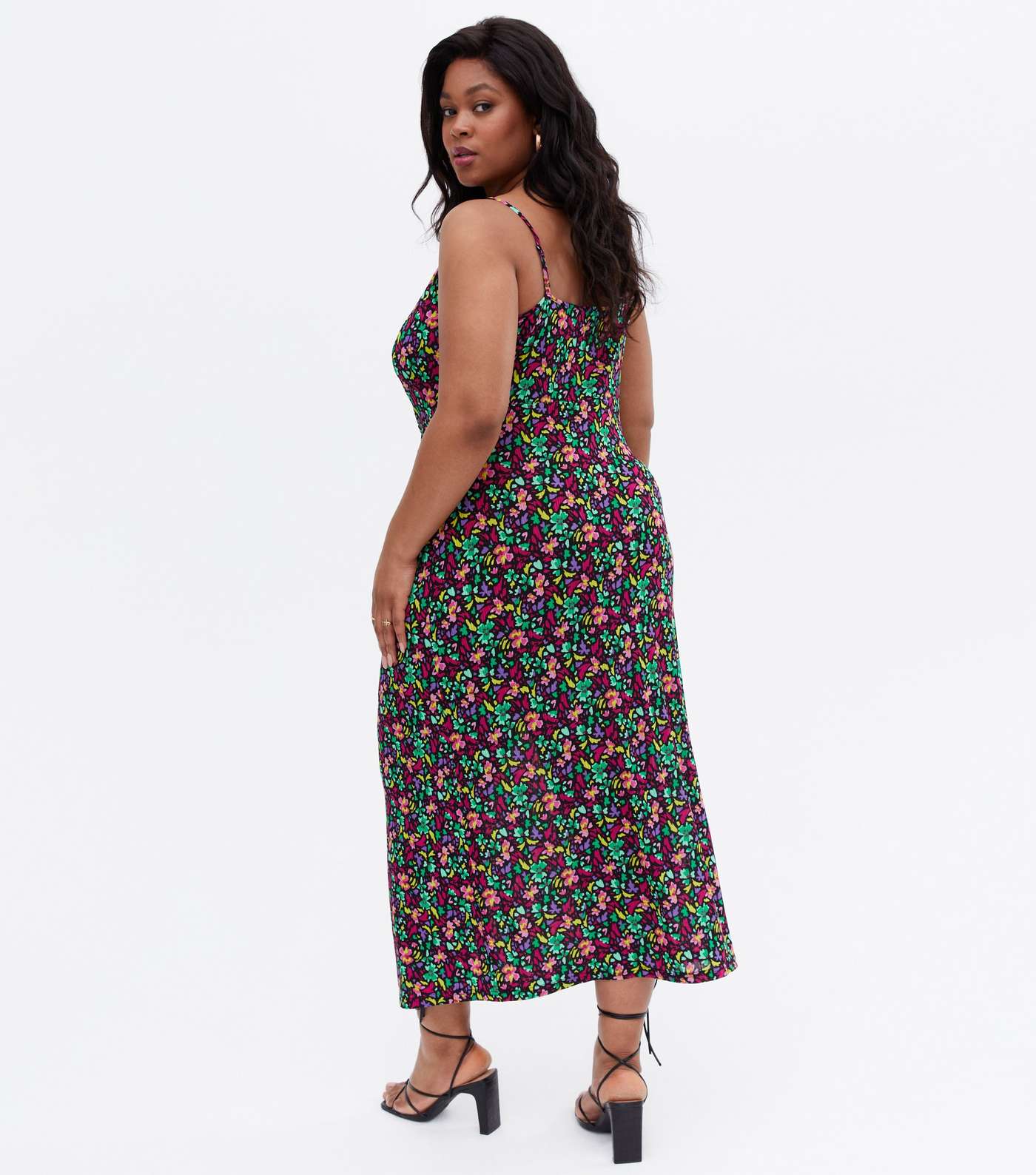 Blue Vanilla Curves Multicoloured Floral Ruched Midi Dress Image 4