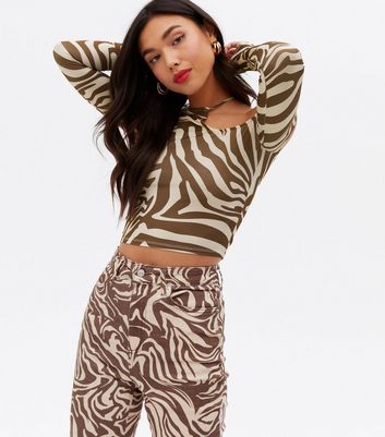 Brown Zebra Print Cold Shoulder Top New Look