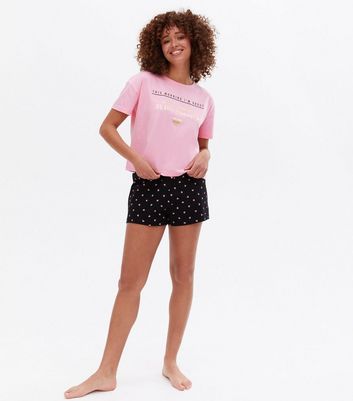Womens Clothing Nightwear and sleepwear Pyjamas New Look Cotton Curves Pink Short Pyjama Set With Caffeine Logo 