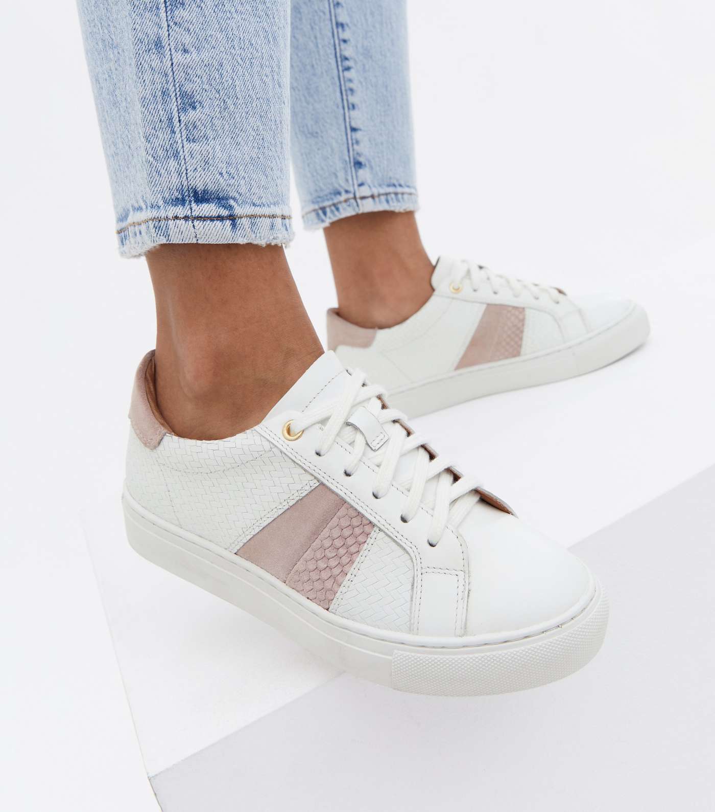 White Leather Woven Chunky Trainers Image 2
