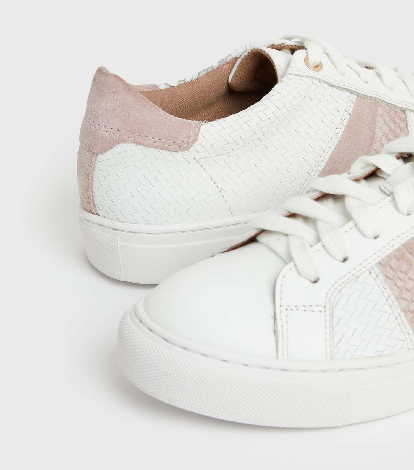 White Leather Woven Chunky Trainers Image 4