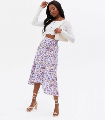 Click to view product details and reviews for Blue Vanilla White Floral Asymmetric Midi Skirt New Look.