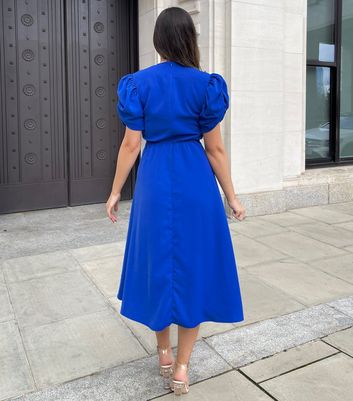 Ax Paris Blue Puff Sleeve Midi Wrap Dress New Look