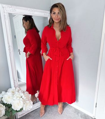 Click to view product details and reviews for Ax Paris Red Tie Waist Midi Shirt Dress New Look.