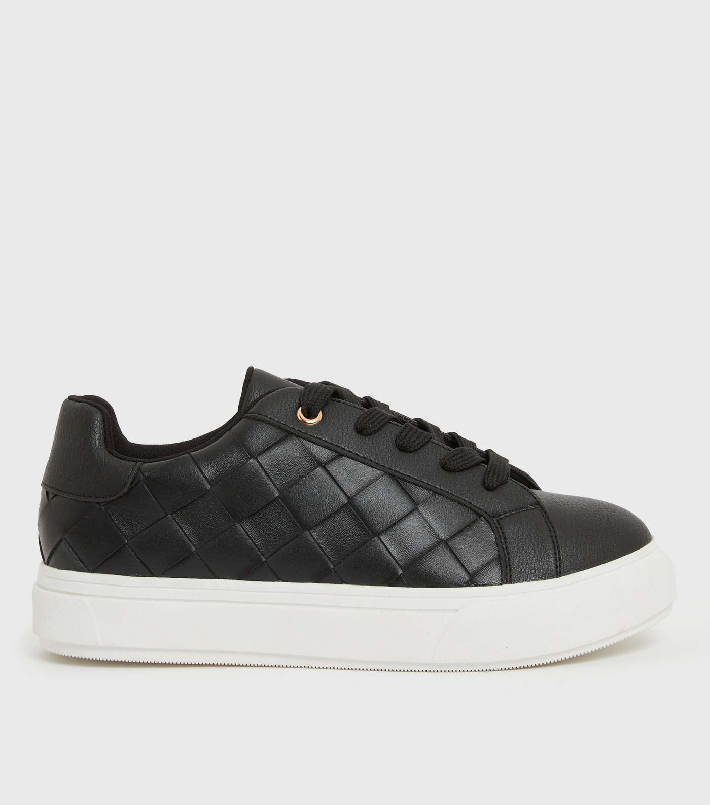Black Leather-Look Woven Chunky Trainers