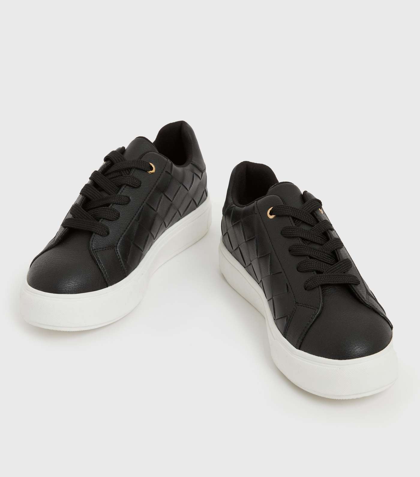 Black Leather-Look Woven Chunky Trainers Image 3