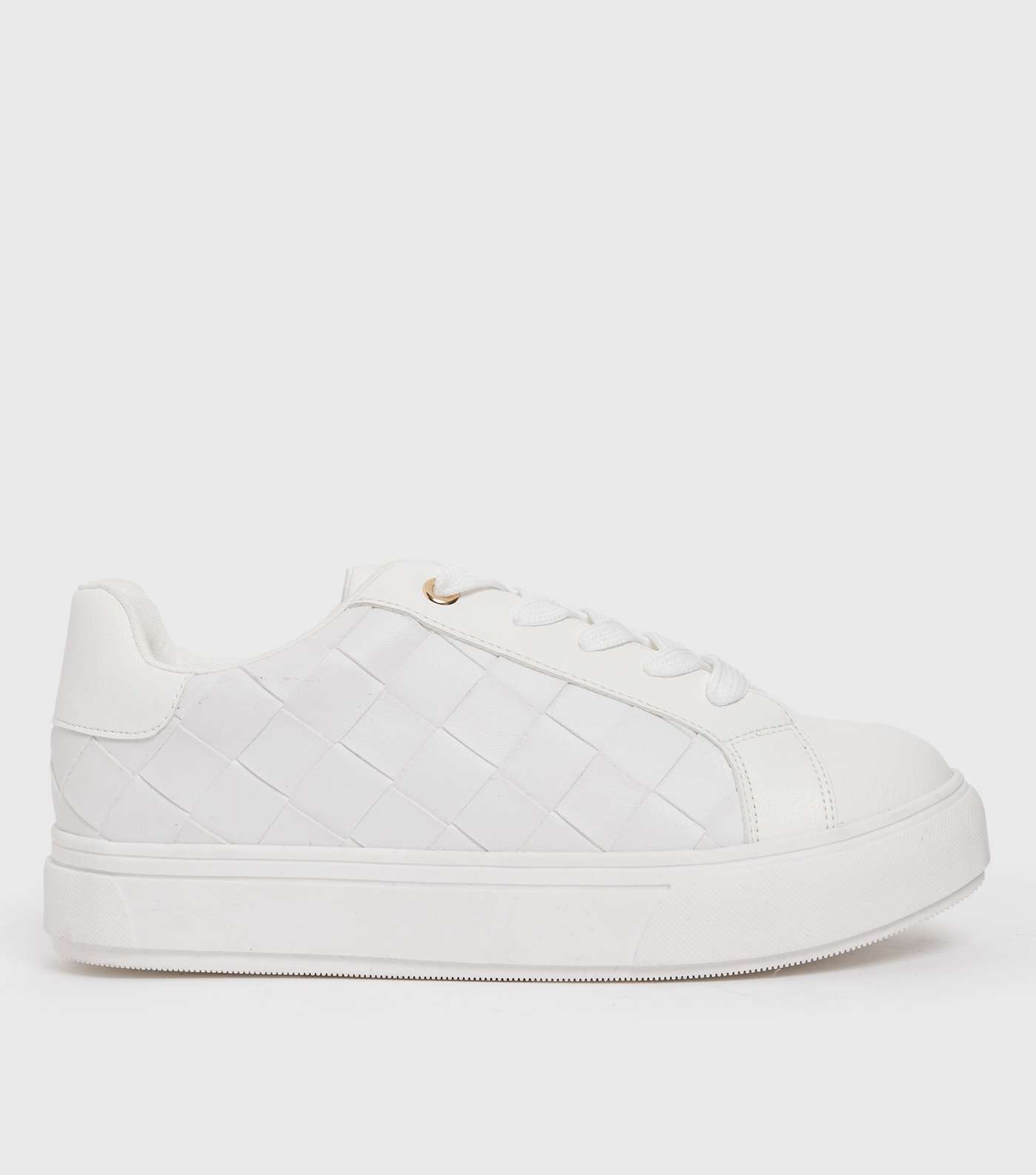 White Leather-Look Woven Chunky Trainers
