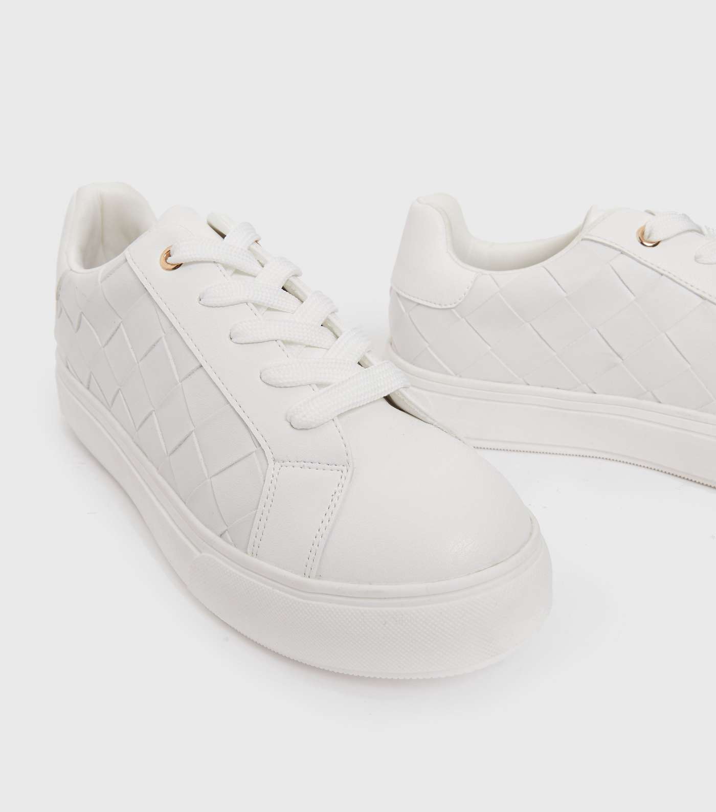White Leather-Look Woven Chunky Trainers Image 3