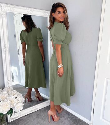 AX Paris Olive Tie Side Midi Wrap Dress 