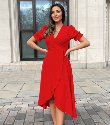 Click to view product details and reviews for Ax Paris Red Tie Side Midi Wrap Dress New Look.