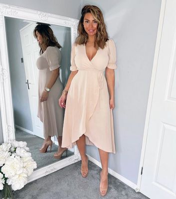 Click to view product details and reviews for Ax Paris Pale Pink Tie Side Midi Wrap Dress New Look.