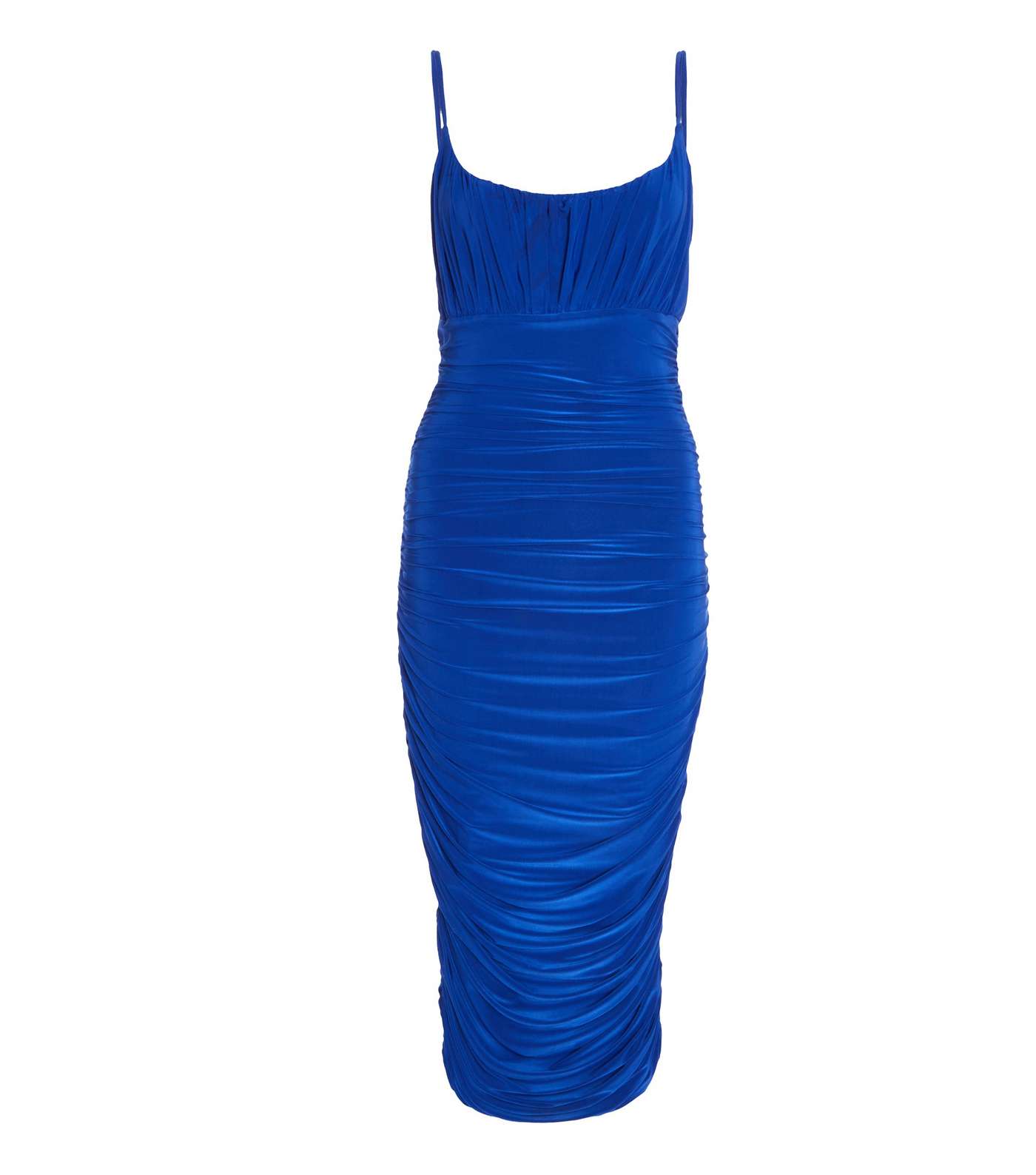 QUIZ Blue Ruched Strappy Midi Bodycon Dress Image 4