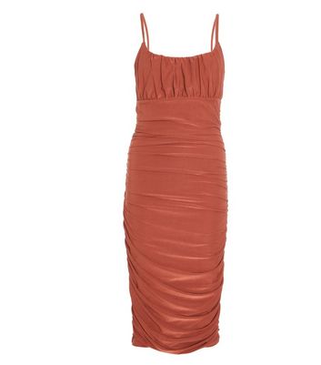 Quiz Red Ruched Strappy Midi Bodycon Dress New Look