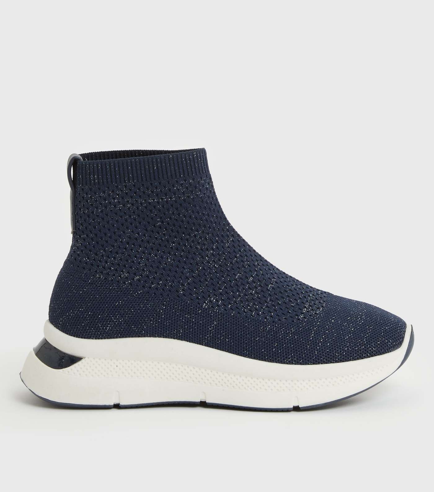 Navy Knit Metal Trim Wedge Trainers