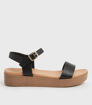 Black Leather-Look 2 Part Flatform Sandals