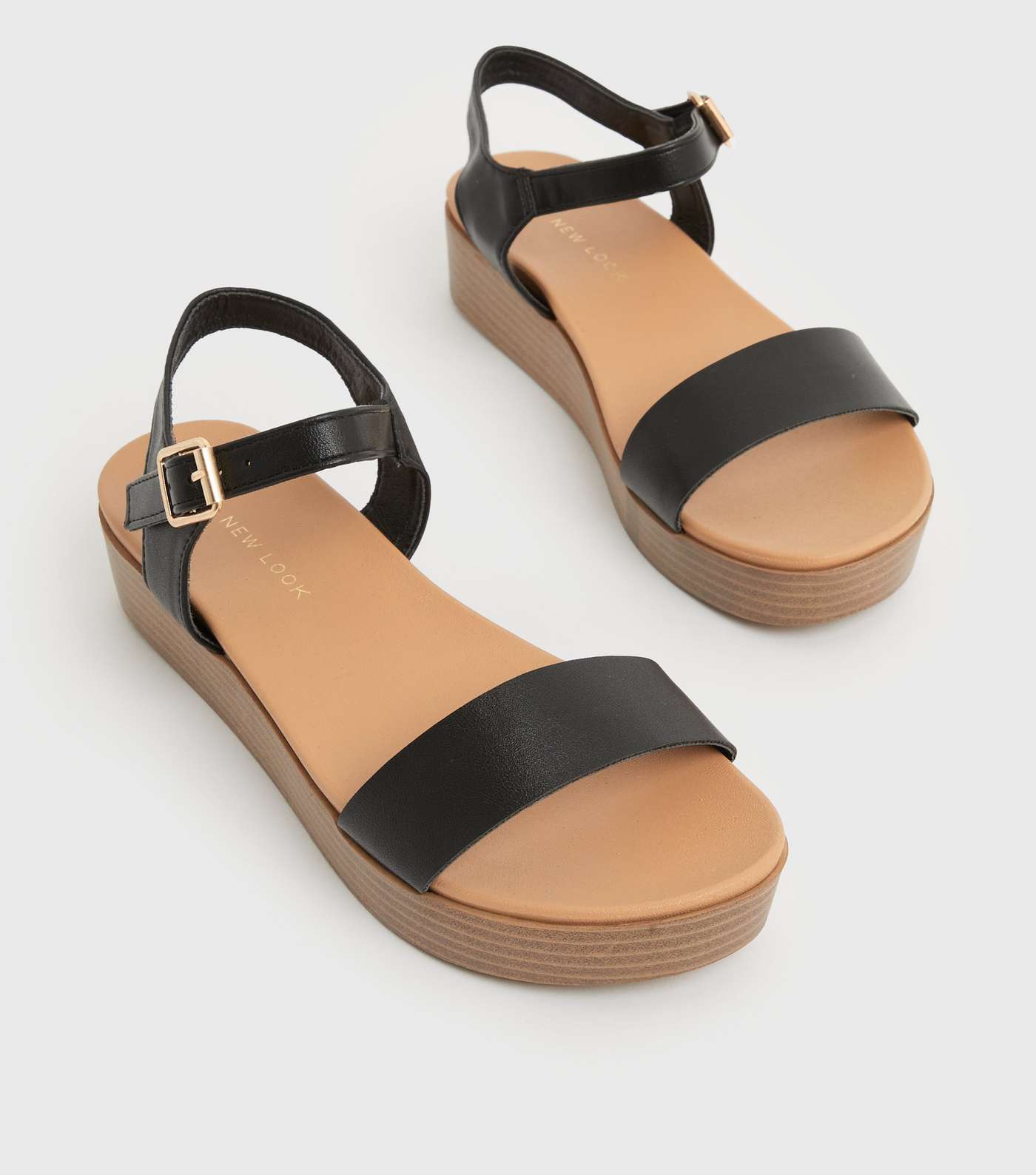 Black Leather-Look 2 Part Flatform Sandals Image 3