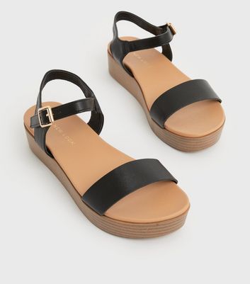 Black Leather Look 2 Part Flatform Sandals New Look