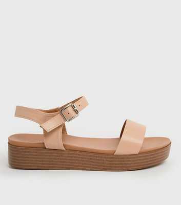 Pale Pink Leather-Look 2 Part Flatform Sandals