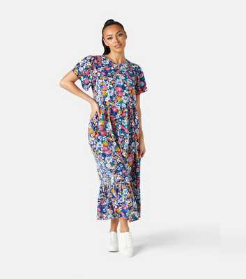 Urban Bliss Blue Floral Tiered Midi Smock Dress