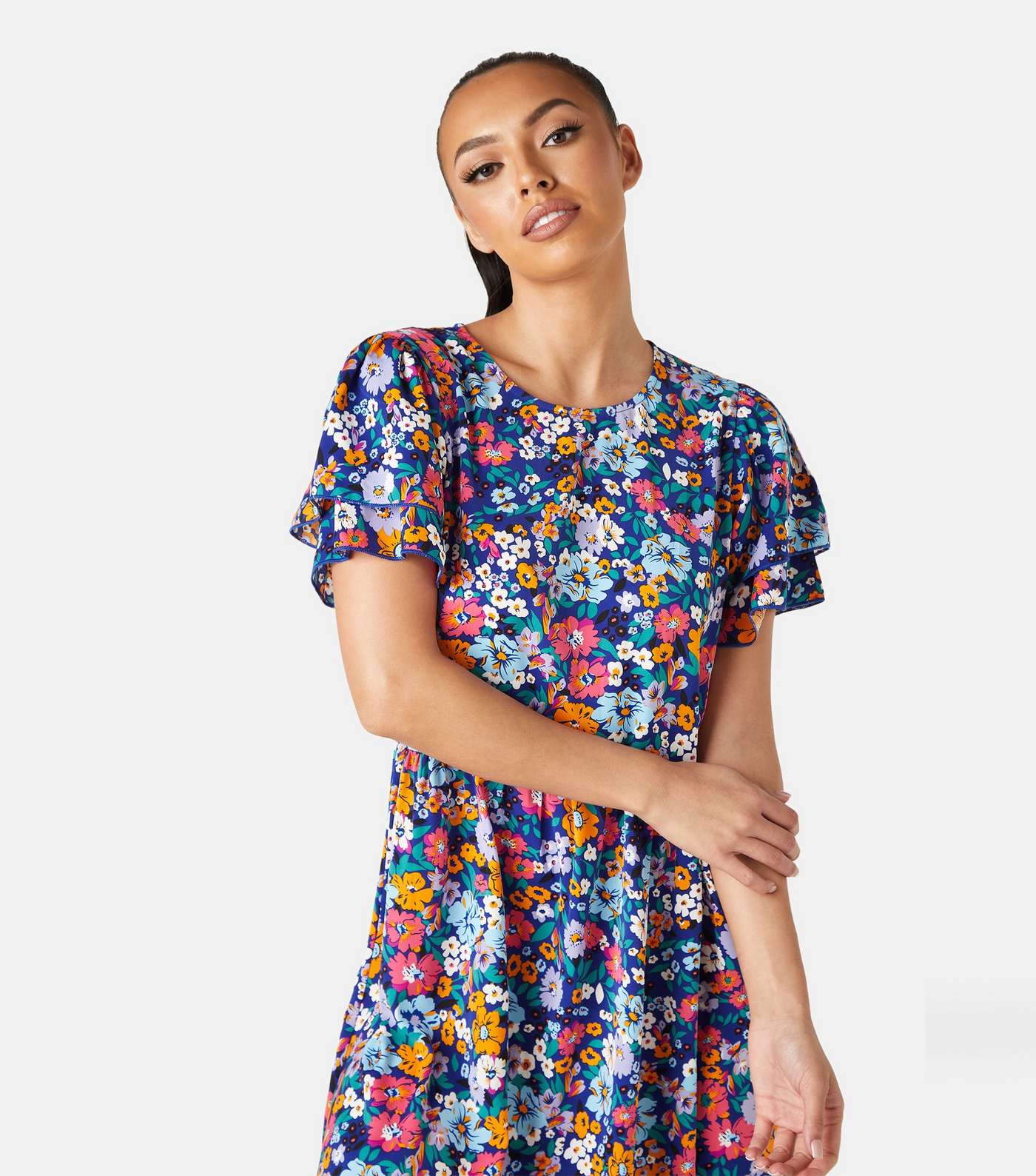 Urban Bliss Blue Floral Tiered Midi Smock Dress Image 3
