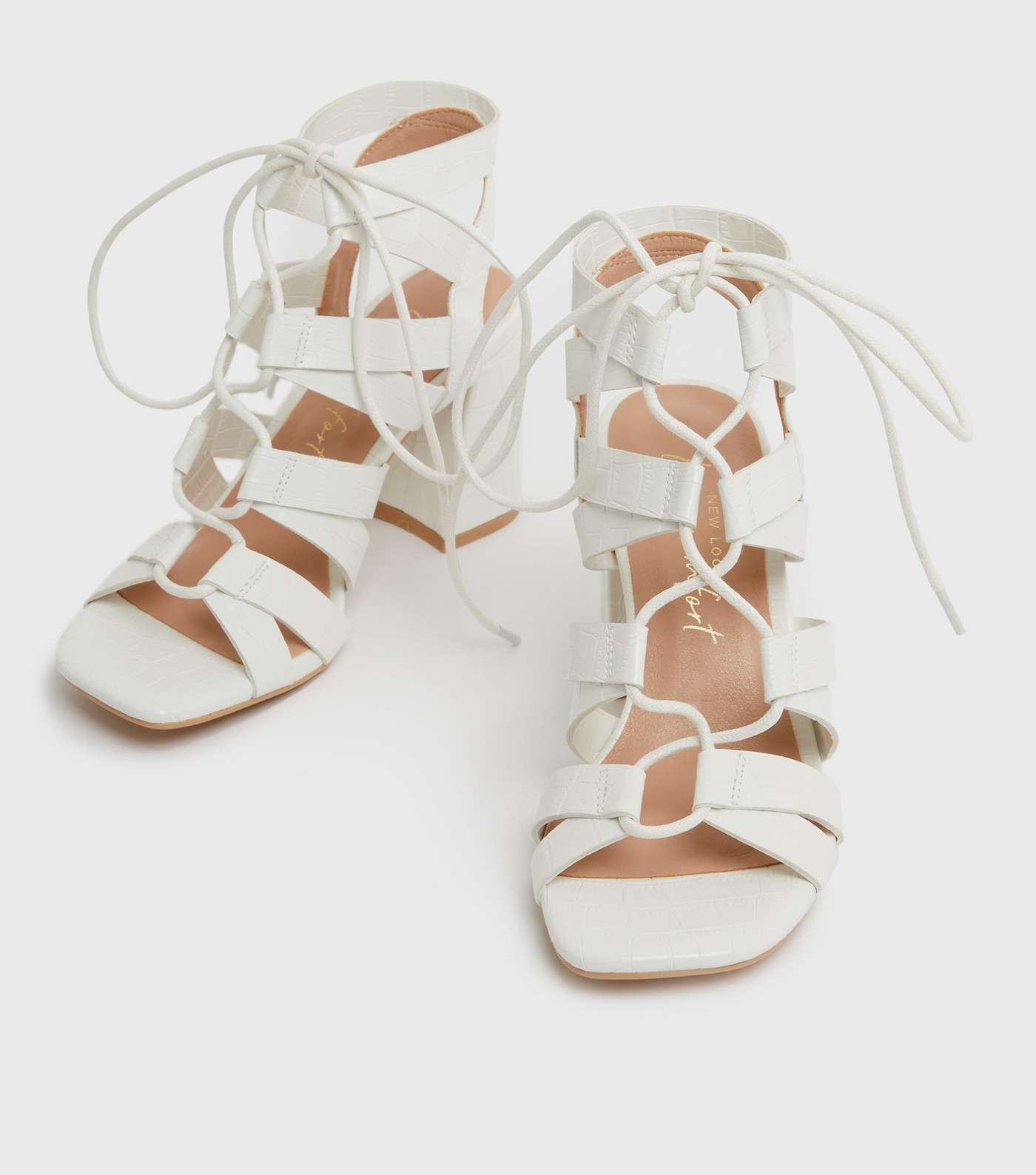 White Tie Block Heel Ghillie Sandals Image 3