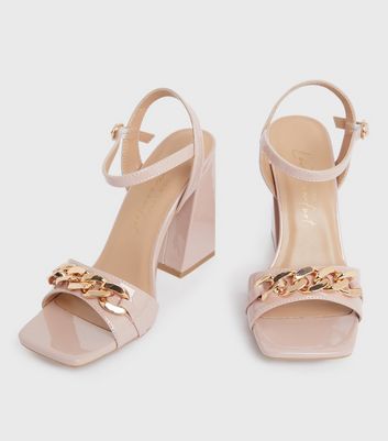 shop for Pale Pink Chain Trim Flared Block Heel Sandals New Look at Shopo