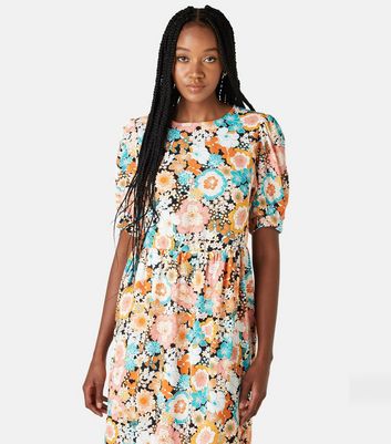 Urban Bliss Orange Floral Midi Smock Dress New Look