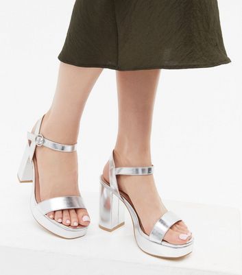 Wide fit shop silver platform heels