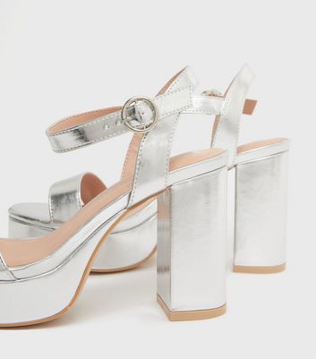 Silver peep clearance toe block heels