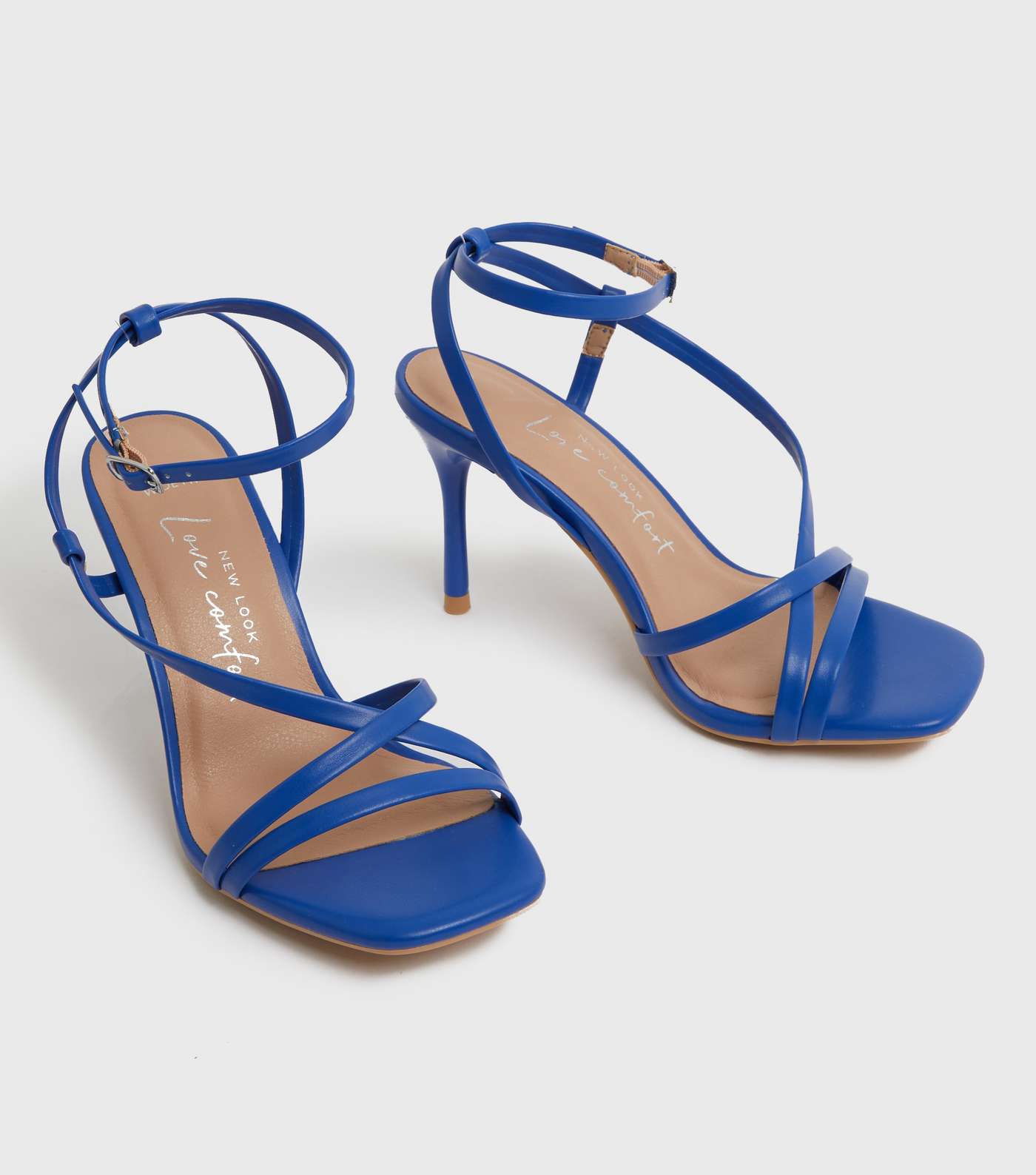 Wide Fit Bright Blue Strappy Stiletto Heel Sandals Image 3
