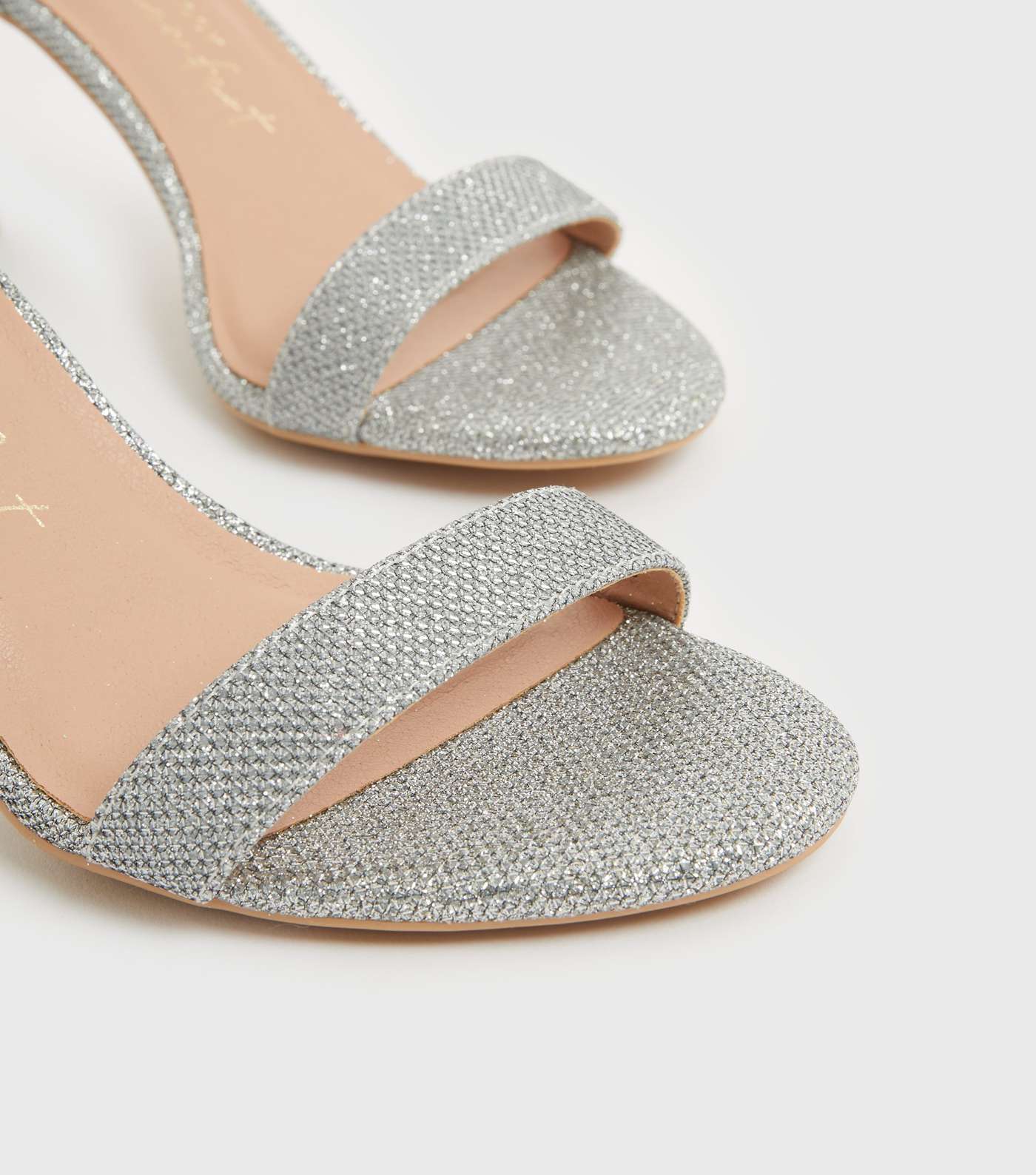 Wide Fit Silver Glitter 2 Part Open Toe Stiletto Heel Sandals Image 4