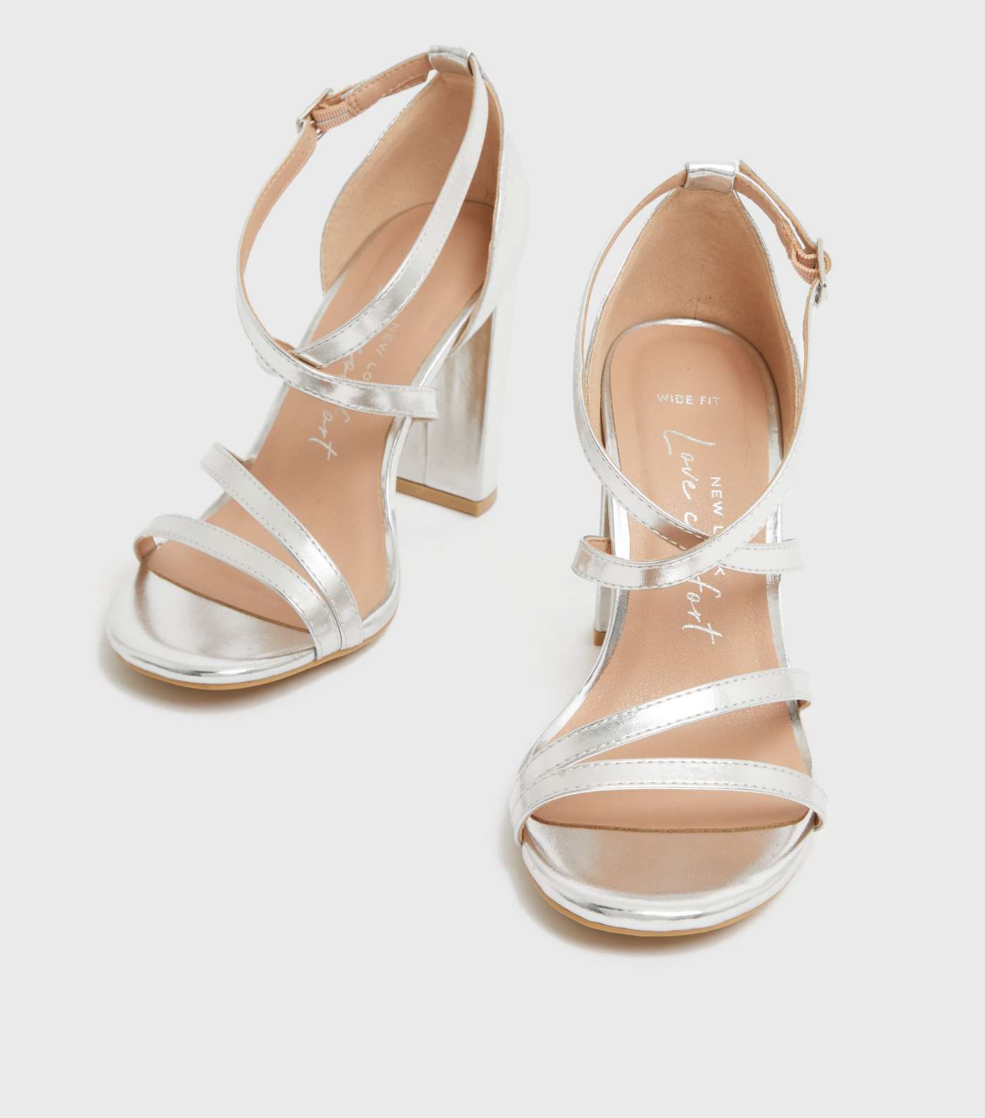 Wide Fit Silver Strappy Block Heel Sandals Image 3