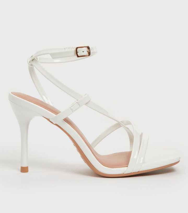 Wide Fit White Patent Strappy Stiletto Heel Sandals | New Look