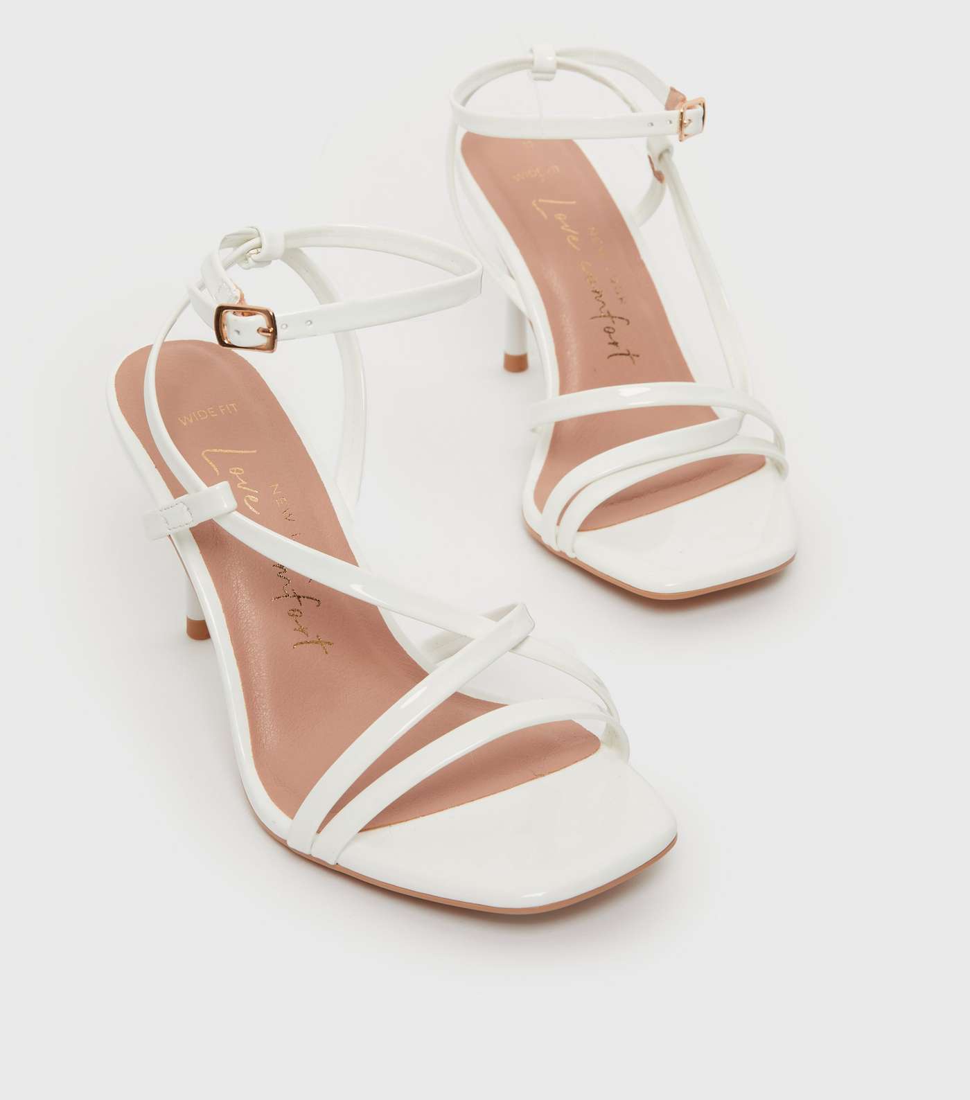 Wide Fit White Patent Strappy Stiletto Heel Sandals Image 3