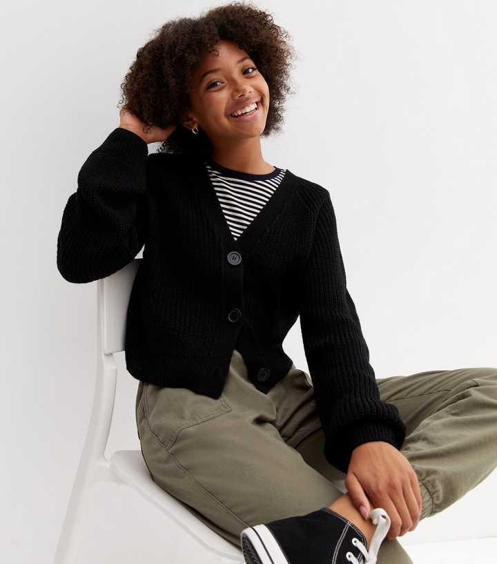Wool New Look Ladies Cardigans Curves Black Balloon Sleeve Chunky