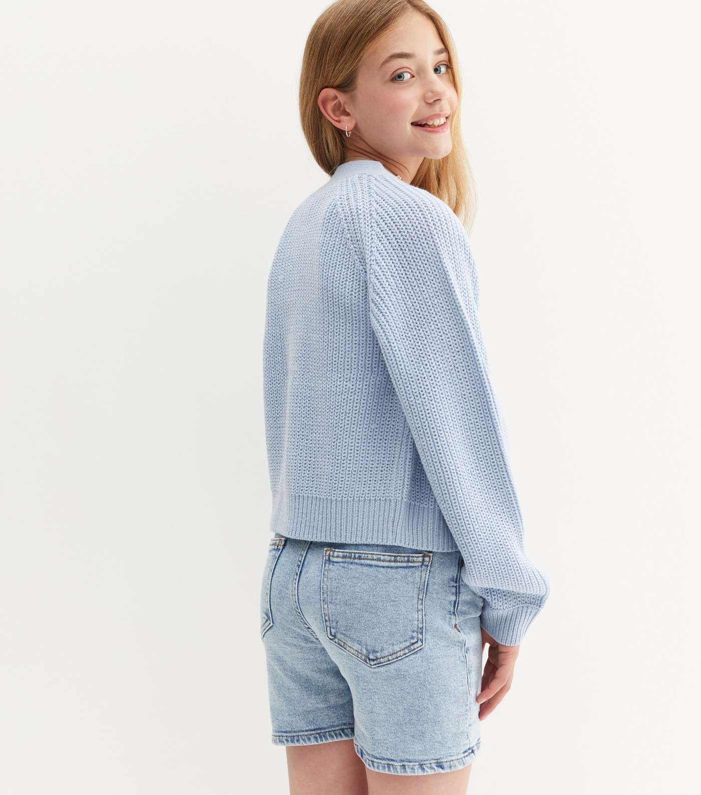 Girls Pale Blue Chunky Knit Button Cardigan Image 4