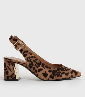 Tan Animal Print Slingback Block Heel Court Shoes