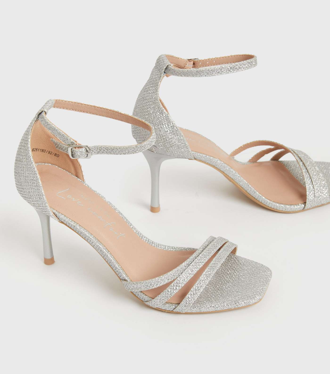 Silver Glitter Asymmetric Strappy Stiletto Heel Sandals Image 3