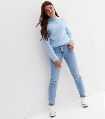 Girls Pale Blue Fluffy Crew Neck Jumper New Look