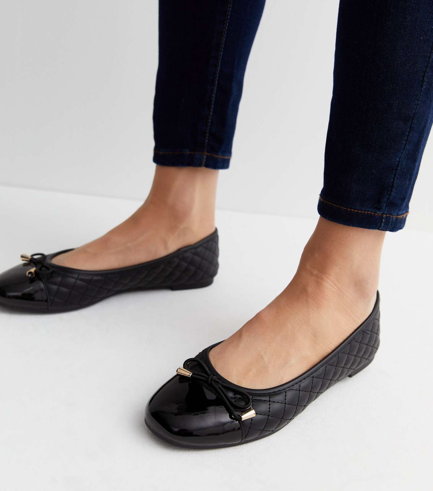 Black Quilted Bow Ballet Pumps Image 2