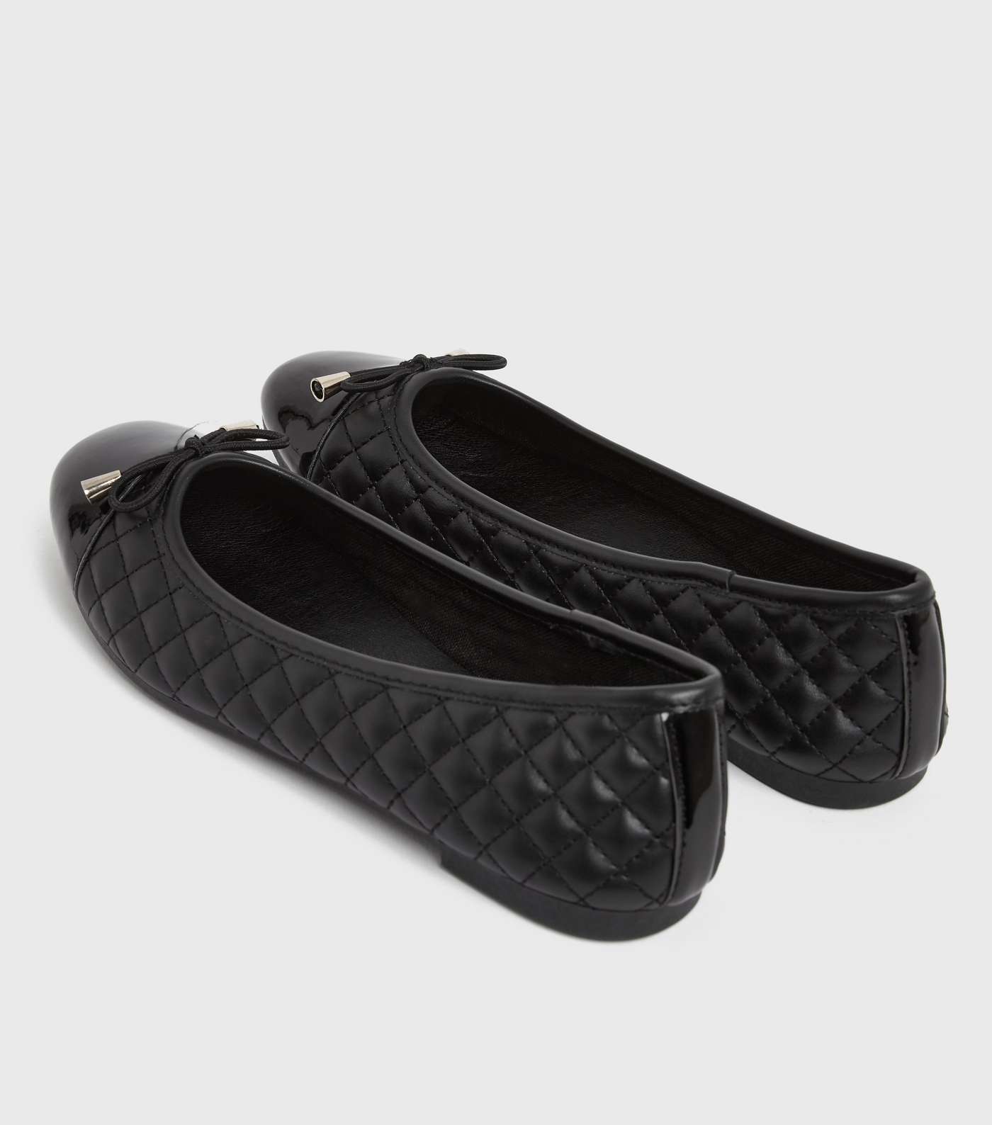 Black Quilted Bow Ballet Pumps Image 4
