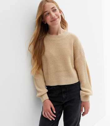 Girls Light Brown Knit High Neck Jumper
